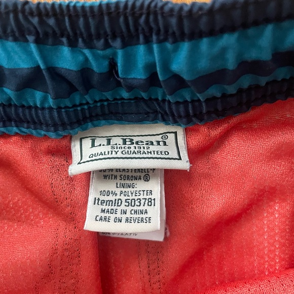 L.L. Bean Men's Blue and Brown Striped Swim Shorts - Picture 2 of 2